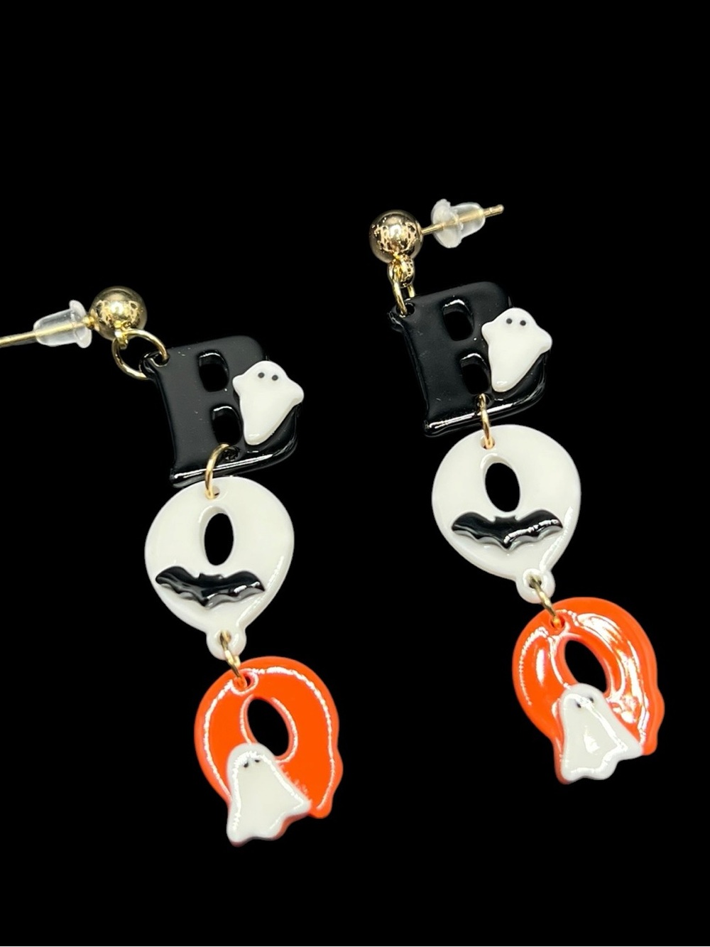 NWT Shiny Halloween Dangle BOO Earrings - Gold Ball Stud Hardware👻🦇🧡